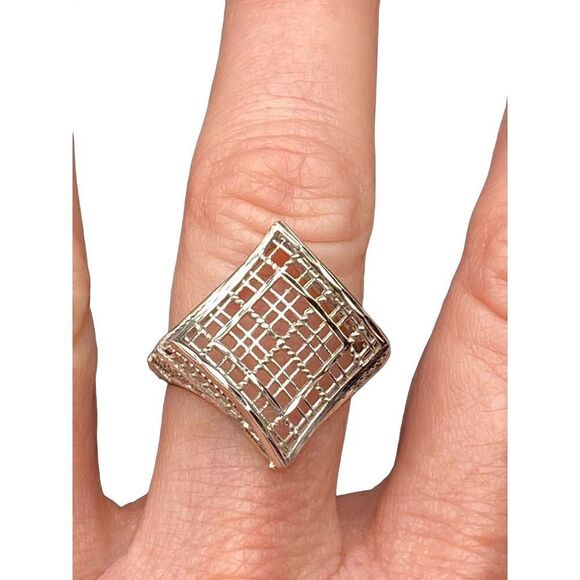 Sterling silver 925 mesh adjustable plaid ring - Picture 3 of 9
